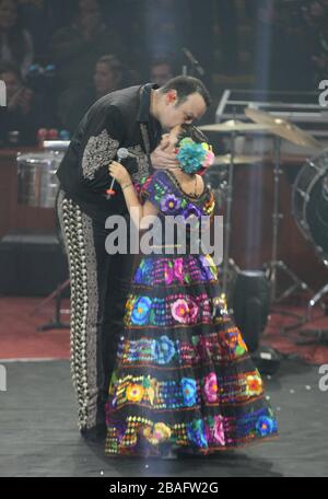 Pepe Aguilar cantante de musica popular mexicana, mariachi, durante su concierto en el palenque de la Feria de Leon Guanajuato el 17 de Enero del 2014 Stock Photo