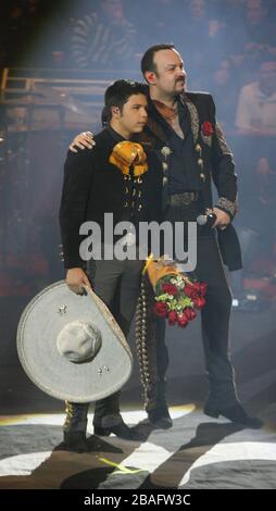 Pepe Aguilar cantante de musica popular mexicana, mariachi, durante su concierto en el palenque de la Feria de Leon Guanajuato el 17 de Enero del 2014 Stock Photo