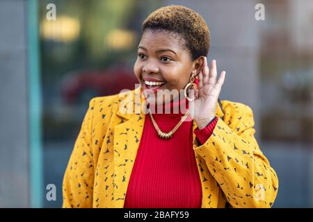 Afro american woman in an urban city area Stock Photo