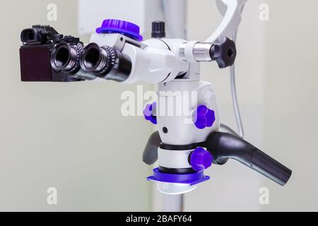 Close up photo of binocular dental microscope. Stock Photo