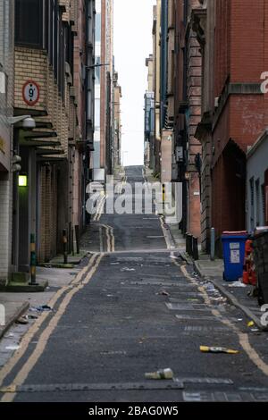 Empty alleyway in Glasgow City Centre during Covid-19 pandemic lockdown Scotland, UK Stock Photo