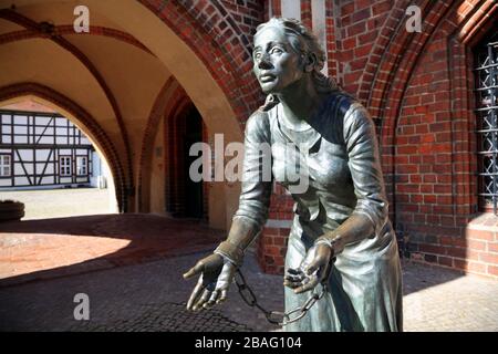 Grete-Minde-Monument,Tangermuende, Tangermünde,   Altmark, Saxony-Anhalt, Germany, Europe Stock Photo
