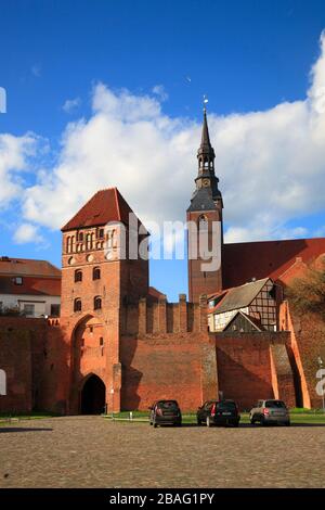 Old citywall with Rossfurt town gate, Tangermuende,  Tangermünde, Altmark, Saxony-Anhalt, Germany, Europe Stock Photo