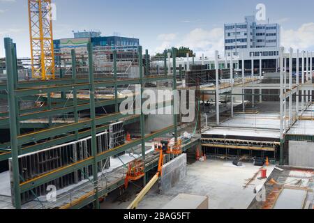 Tauranga New Zealand - March 27 2020; City construction site deserted of workers during covid-19 pandemic crisis with equipment and partly built build