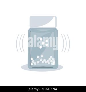 Bottle with homeophatic granules. Homeopathic and herbal pills, vector illustration Stock Vector