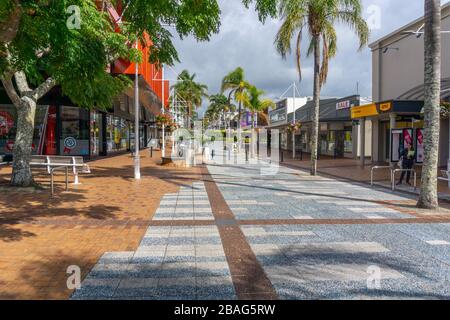 Tauranga New Zealand - March 27 2020; Empty city square leaves an eerie feeling.