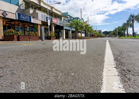 Tauranga New Zealand - March 27 2020; Empty city streets leave an eerie feeling during the covid-19 lockdown.
