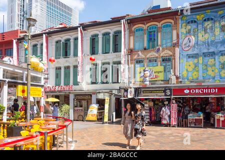 Chinese souvenir shops and shophouses, Pagoda Street, Central Area, Chinatown, Republic of Singapore Stock Photo