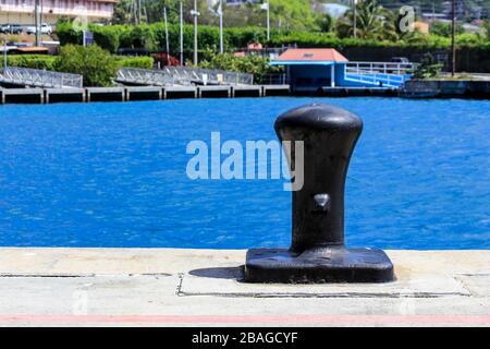 Back colored ship mooring Stock Photo