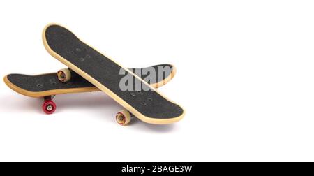 Skateboard. Two skate boards on a white isolated background. Banner. copyspace. Stock Photo