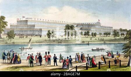 GREAT EXHIBITION OF 1851. The Crystal Palace viewed across the Serpentine. Stock Photo