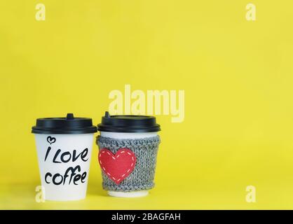 Download Yellow Coffee Paper Cup With Cap Are On Yellow Background Stock Photo Alamy PSD Mockup Templates