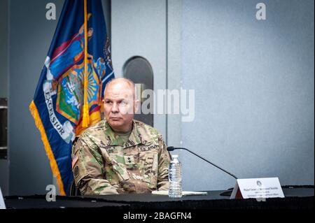 Major General Raymond Shields at a press conference with New York State Governor Andrew Cuomo on March 27, 2020, in New York City. (Photo by Gabriele Holtermann-Gorden/Sipa USA) Credit: Sipa USA/Alamy Live News Stock Photo