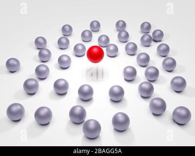 Leadership. Conceptual image of a leader and subordinates. Business teamwork. Colorful balloons. 3d rendering Stock Photo