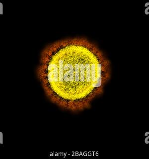 Transmission electron micrograph of SARS-CoV-2 virus particles, isolated from a patient. Image captured and color-enhanced at the NIAID Integrated Research Facility (IRF) in Fort Detrick, Maryland. Stock Photo