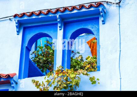 Window overlooking the vineyard, Chefchaouen, Morocco. With selective focus Stock Photo