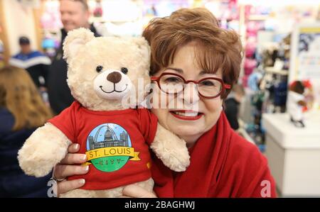 St. Louis-based Build-A-Bear founder Maxine Clark is shown in this file photo on Saturday, January 4, 2020 during the opening of a new World headquarters building in St. Louis. Build-A-Bear has announced it is closing all of its stores due to the coronavirus and furloughing 90 percent of its employees, in St. Louis on Friday, March 27, 2020. Furloughed employees will not be paid, but will continue to receive employee benefits including medical, dental, and vision benefits. Build-A-Bear has more than 400 stores around the world. File Photo by Bill Greenblatt/UPI Stock Photo