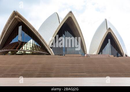 Coronavirus disease and the risk of transmission keeps tourists and visitors away from the usually crowded Sydney Opera House,Australia