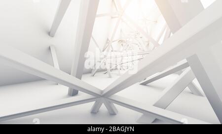 Architectural abstract construction white beams background, 3d illustration Stock Photo