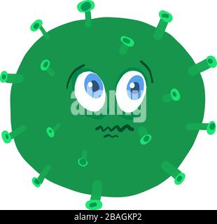 Scared green coronavirus, illustration, vector on white background Stock Vector