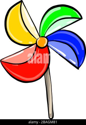Colorful windmill toy, illustration, vector on white background Stock Vector