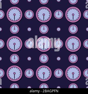 Clocks pattern, illustration, vector on white background Stock Vector
