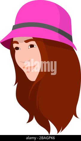 Chinese woman with hat, illustration, vector on white background Stock Vector