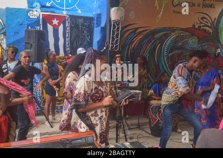 Afro-Cuban beats in Callejon de Hamel, Havana, Cuba Stock Photo