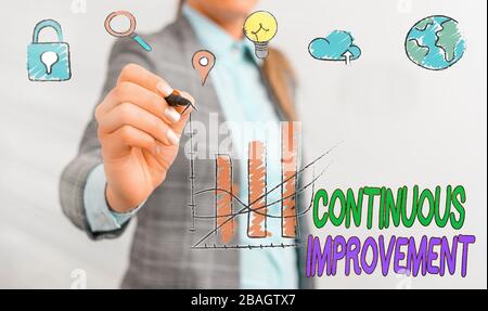 Conceptual hand writing showing Continuous Improvement. Concept meaning ongoing effort to improve products or processes Stock Photo