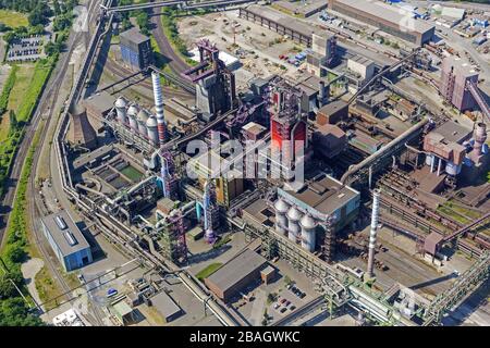 Industrial area Bruckhausen in Duisburg, 08.07.2013, aerial view, Germany, North Rhine-Westphalia, Ruhr Area, Duisburg Stock Photo