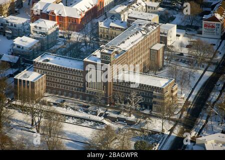 town hall in Oberhausen in winter, 06.01.2009, aerial view, Germany, North Rhine-Westphalia, Ruhr Area, Oberhausen Stock Photo