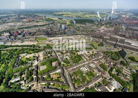 Industrial area Bruckhausen in Duisburg, 08.07.2013, aerial view, Germany, North Rhine-Westphalia, Ruhr Area, Duisburg Stock Photo