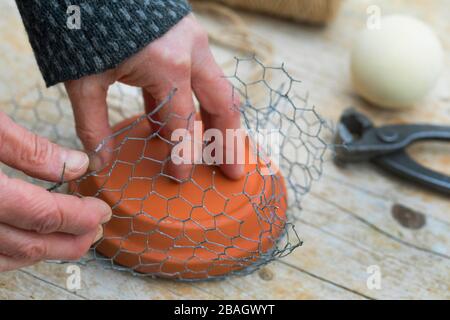 making a holder for fat balls, series picture 2/6, Germany Stock Photo