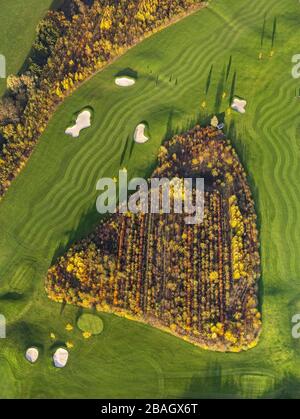autumnal golf course of the club Golf And More at Altenbrucher Damm in Duisburg-Huckingen, 13.11.2013, aerial view, Germany, North Rhine-Westphalia, Ruhr Area, Duisburg Stock Photo