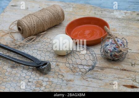 making a holder for fat balls, series picture 1/6, Germany Stock Photo
