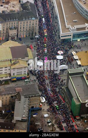 carnival procession in Duisburg at theatre, 20.02.2012, aerial view, Germany, North Rhine-Westphalia, Ruhr Area, Duisburg Stock Photo