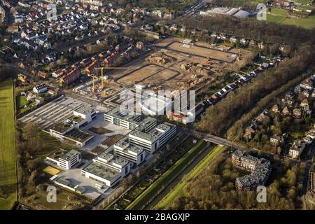 Construction progress on Pracelsuspark and HSLH university campus Hamm-Lippstadt Hamm, 04.01.2015, aerial view, Germany, North Rhine-Westphalia, Ruhr Area, Hamm Stock Photo