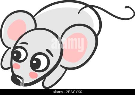 Sad little mouse, illustration, vector on white background Stock Vector