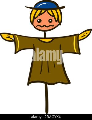 Scarecrow with brown shirt, illustration, vector on white background Stock Vector