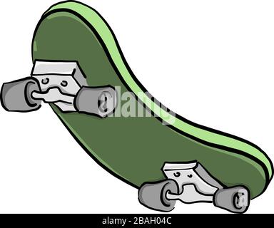 Green skateboard, illustration, vector on white background Stock Vector