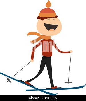 Skier on snow, illustration, vector on white background Stock Vector
