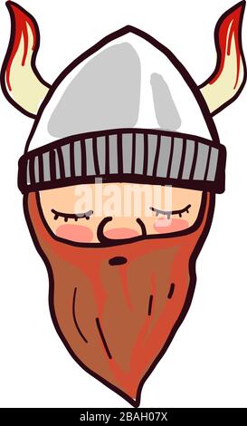 Sleeping Viking, illustration, vector on white background Stock Vector