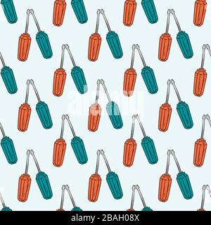 Screwdrivers pattern, illustration, vector on white background Stock Vector