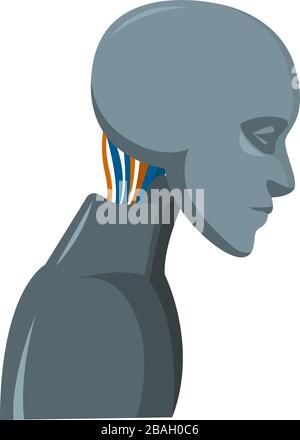 Robot with wires, illustration, vector on white background Stock Vector