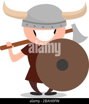 Viking with shield, illustration, vector on white background Stock Vector