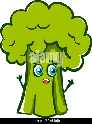 Scared broccoli, illustration, vector on white background Stock Vector
