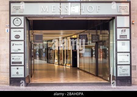 Leipzig, Germany, 03-27-2020, empty restaurants and shops in the city center because of Corona/ Messehofpassage Stock Photo