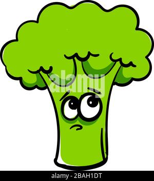 Sad broccoli, illustration, vector on white background Stock Vector