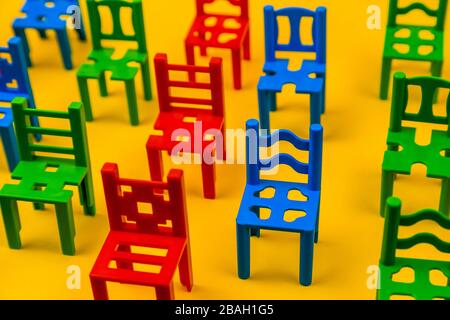 Close up chair seat colorful. Plastic seat rows at the Arena. Pattern texture of set chairs with empty. The Amphitheater. Sports. Stock Photo