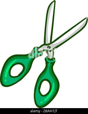 Green scissors, illustration, vector on white background Stock Vector